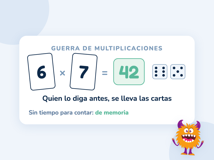 Dos cartas de la baraja, un 6 y un 7, y la respuesta 42 de quien la dice primero, con dos dados al lado
